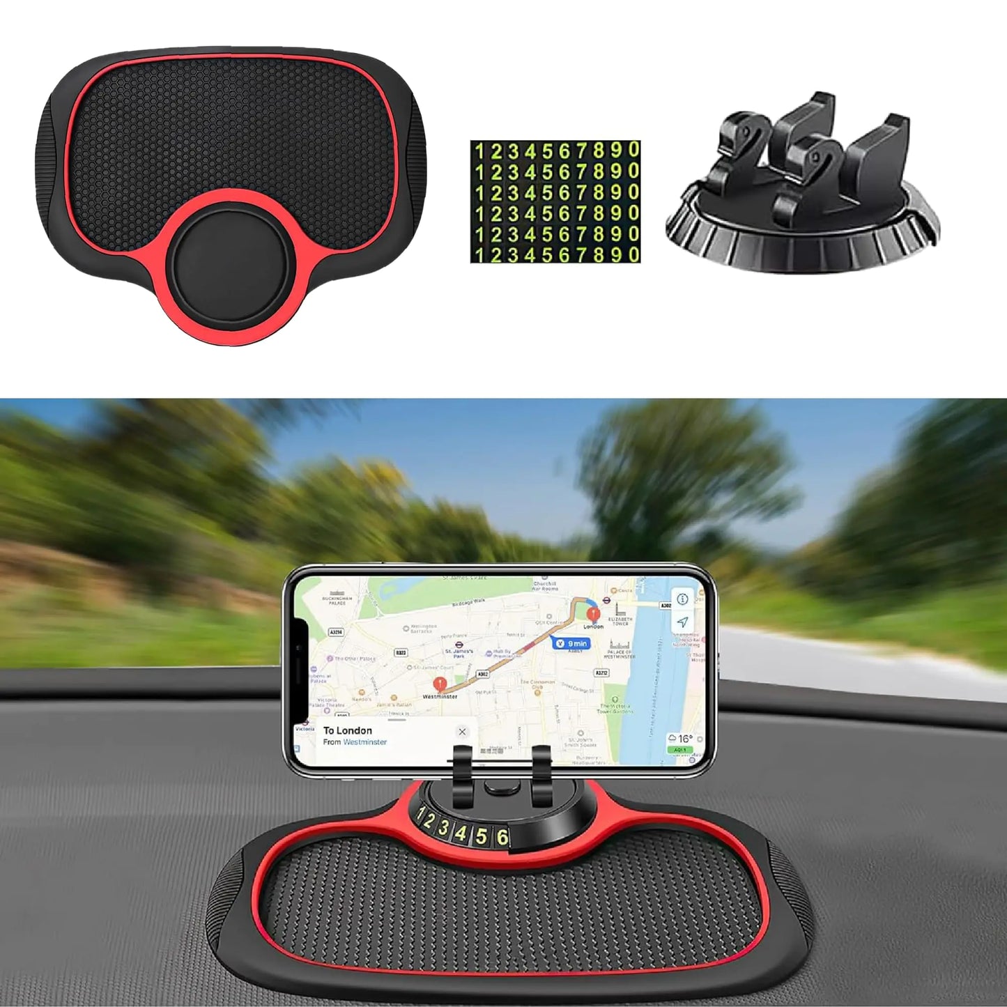 Draduo Multifunction Car Anti-Slip Mat Auto Phone Holder Universal Multifunction Car Dashboard Mat with Temporary Parking Numbe with Phone Holder for Phones Keys Gadgets(1PC)