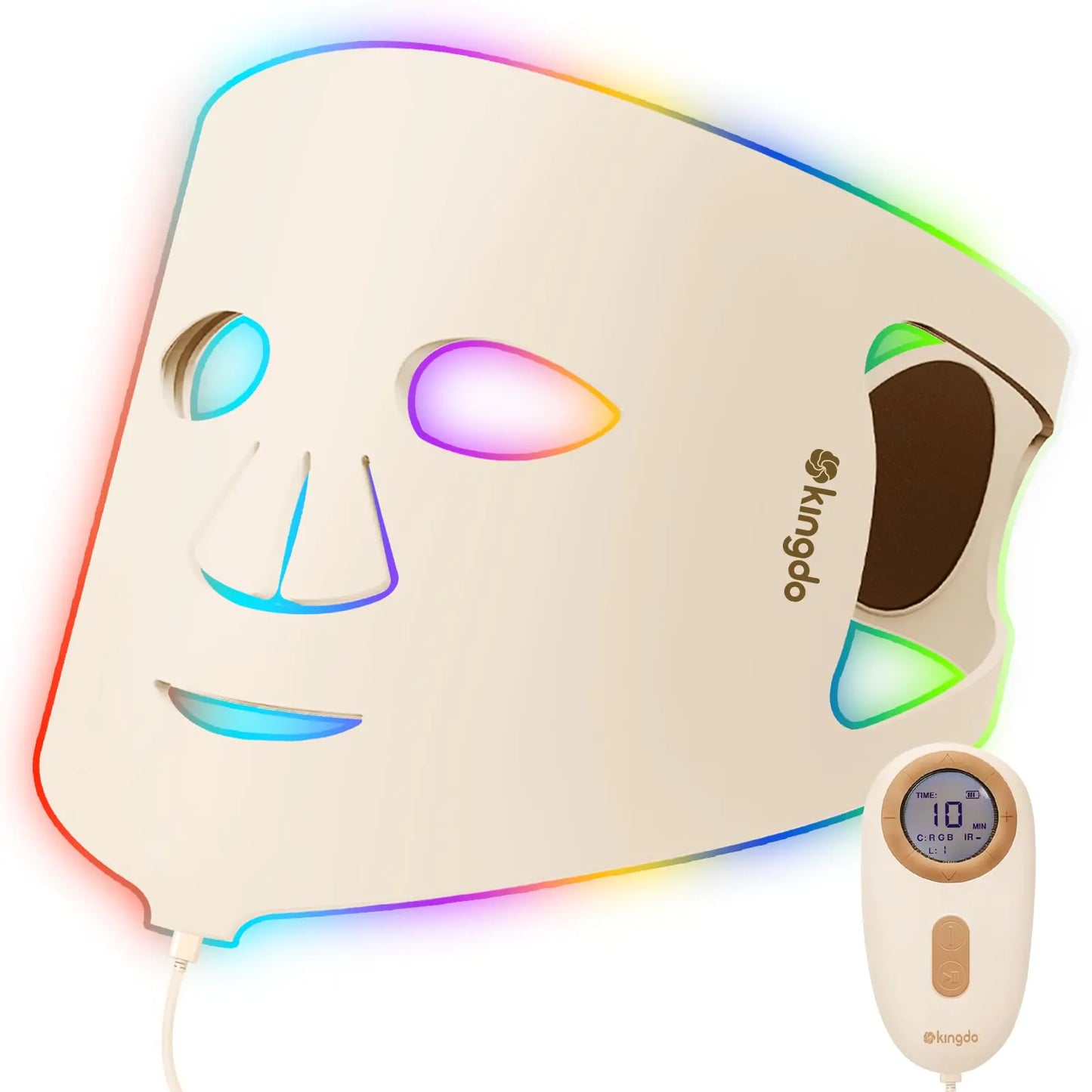 KINGDO Red Light Therapy for Face7-Colors LED Face Mask with 119 LEDs Near-Infrared 630 nm & 850 nmLight Therapy Mask with Rechargeable Portable Timing Function Red Light Therapy at Home & Travel