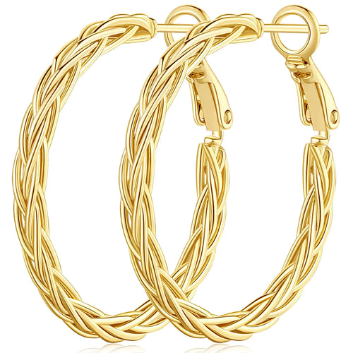 Amoxos Gold Hoops 14K Gold Hoop Earrings for Women Unique Gold Hoops Gold Earrings Hoops Trendy Fine Weave Design 14K Gold Earrings Women Jewelry 30MM