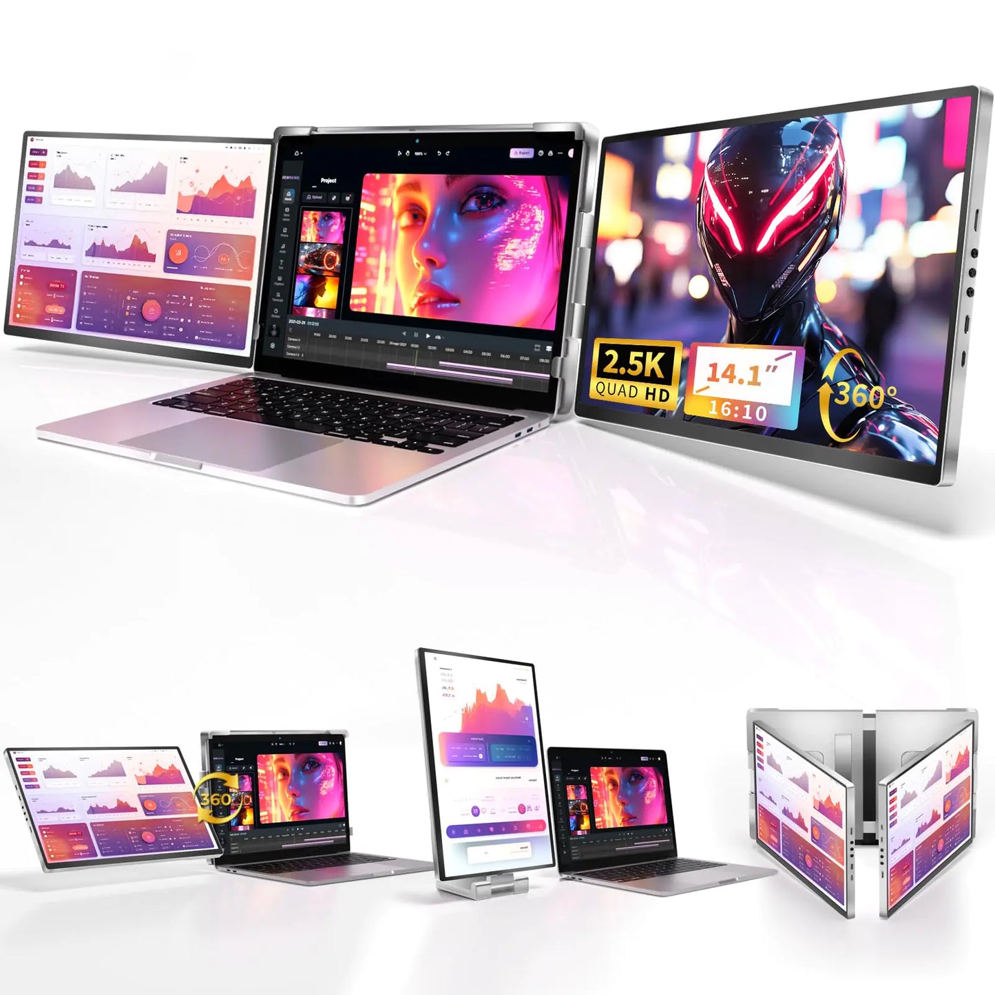 Fzaqwen Triple Screen Laptop Extender | 1080P Portable Dual Monitor