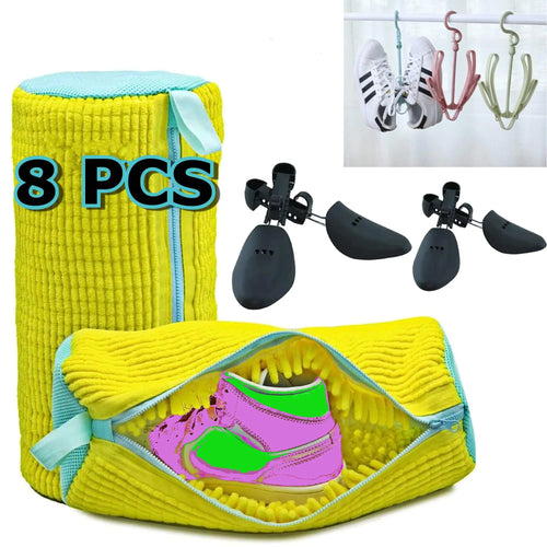 Shoe Washing Machine Bag ("8-PCS" Complete Set for Easy Washing & Drying) Unbloo Reusable & Durable Laundry Shoe Bag for Washer & Dryer Sneaker & Tennis Shoe Cleaning Unstain Slippers Gym Shoes