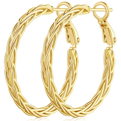 Amoxos Gold Hoops 14K Gold Hoop Earrings for Women Unique Gold Hoops Gold Earrings Hoops Trendy Fine Weave Design 14K Gold Earrings Women Jewelry 30MM
