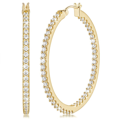 NICRET Hoops 14K Gold Hoop Earrings for Women Dual CZ Hoop Earrings for Women 42mm Big Hoop Earrings Gold Jewelry Gifts